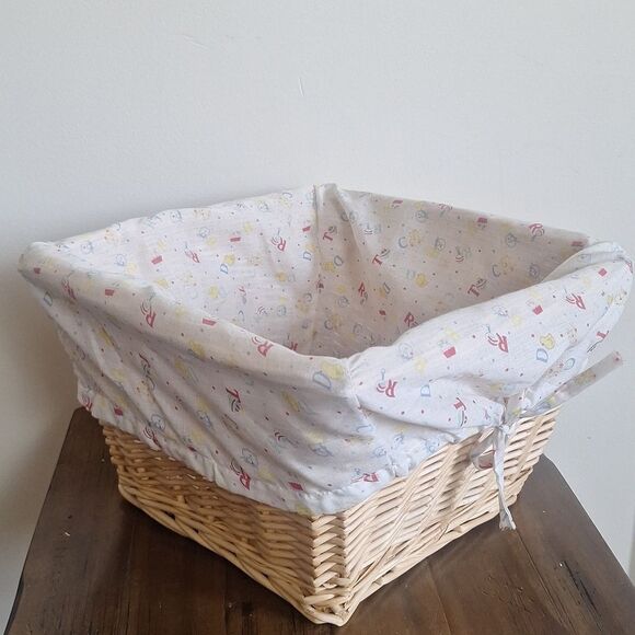Other - Wicker Basket with Patterned Fabric Liner